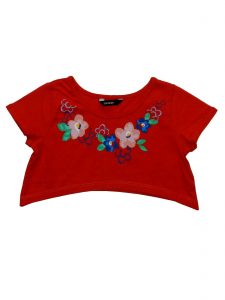 Újszerű George Piros, virágos felső (98-104)